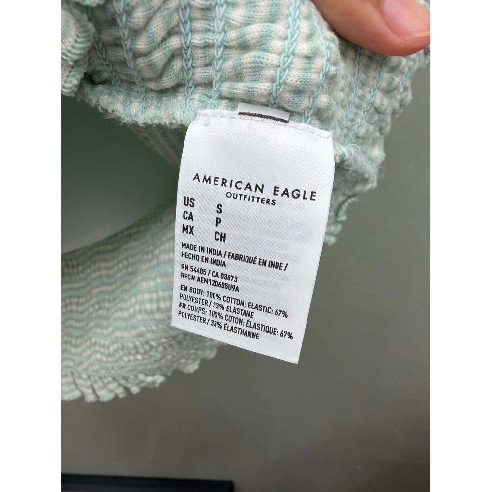 American Eagle Smocked Mini Dress Small Aqua Stripe Cotton Coastal Y2K - Picture 3 of 5